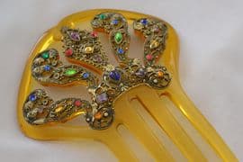 Jewelled Hair Comb - Early 20th Century - Celluloid and Bohemian Filigree - Very Decorative (SOLD)