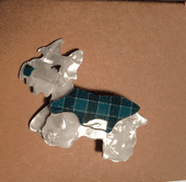 Kimdoo the Terrier Dog Brooch by Lea Stein Paris - real fabric plaid jacket (SOLD)