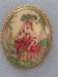 Lady Grape Picking! 1950s TLM Handpainted Brooch