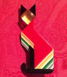 Lea Stein Art Deco Style Cat Brooch - Colourful Cubist Cat Brooch (Sold)