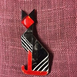 Lea Stein Art Deco Style Cat Brooch - Cubist Pin (SOLD)