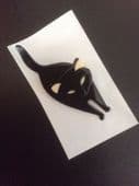 Lea Stein Black Cat Pin - - Attila the Cat - - Black Cat Brooch with White Ears and Eyes (SOLD)