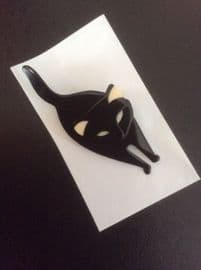 Lea Stein Black Cat Pin - - Attila the Cat - - Black Cat Brooch with White Ears and Eyes (SOLD)
