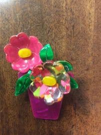 Lea Stein Brooch - Pink and multi-coloured flowers in Flower Pot SOLD(Slight Fault hence low price)