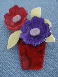Lea Stein Brooch - Red and Purple Flower Pot (SOLD)