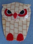 Lea Stein 'Buba The Owl' Pin in Brickwork pattern Rhodoid (Sold)