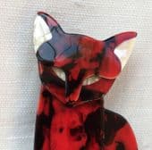 Lea Stein Cat Brooch - Stately Egyptian Cat Brooch in Red and Black (SOLD)