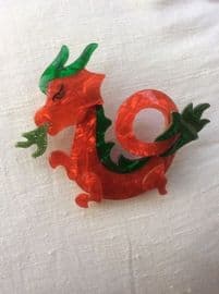 Lea Stein - Fire Breathing Dragon Brooch in Red and Green signed Lea Stein of Paris SOLD
