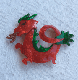 Lea Stein - Fire Breathing Dragon Brooch - Mystical Dragon Jewellery (sold)
