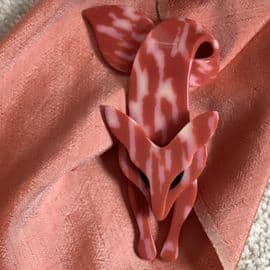 Lea Stein Fox Brooch in Coral Colours - Designer Fox Pin