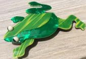 Lea Stein Frog Brooch - Designer Frog Pin - bright green colours (SOLD)