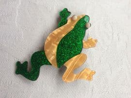 Lea Stein Frog Brooch (SOLD) - Designer Frog Pin Bright Green and Gold