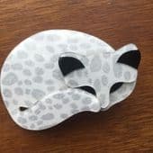 Lea Stein Gomina the Sleepy Cat Brooch In unusual White with Silver Spots Effect (SOLD)