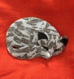 Lea Stein Gomina the Sleepy Cat Brooch - White Feline with Grey, SIlver, Black Colours (SOLD)