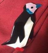 LEA STEIN King Penguin Brooch - Lilac Face, Blue Beak and Red Flippers!( SOLD)