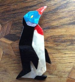 LEA STEIN King Penguin Brooch (SOLD) Blue Face, Red Beak and Bib an Flippers!