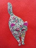 Lea Stein of Paris Brooch Cat Pin - Ditsy Floral Prints with Pink Ears and Eyes (SOLD)