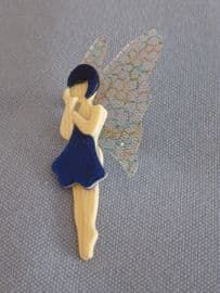 Lea Stein of Paris - Butterfly Wing Fairy Brooch in a bright blue frock (SOLD)