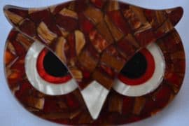 Lea Stein Owl Face Brooch - DesignerSigned Lea Stein of Paris Owl Pin (SOLD)