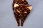 Lea Stein Paris Cat Brooch - Attila the Cat in Gold and Brown Fishnet Lace Effect (SOLD)