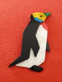 LEA STEIN Penguin Brooch - Yellow face, Green Beak and Black Flippers! (SOLD)