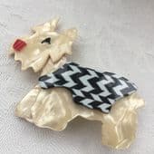 Lea Stein Terrier Dog Brooch - Cream Dog with Jacket (SOLD)