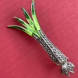 Leek Pin - St David’s  Day - 1960's Marcasite  Brooch with Cold Enamel
