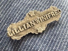 LILLIAN WINIFRED - Edwardian Silver Name Brooch   -  dated Birmingham 1906