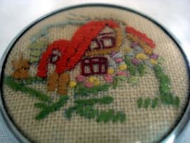 Little Vintage Embroidered Cottage Brooch with Orange Roof (SOLD)