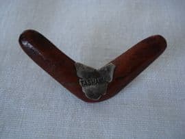 Little Wooden Souvenir Badge with Silver TASMANIA map Circa 1900 -20s (Sold)