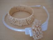 Lovely old Faux Ivory Chrysanthemum Bracelet with  Matching Hairband