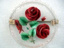 Lucite Brooch 1940s/1950s with Red Roses (Sold)
