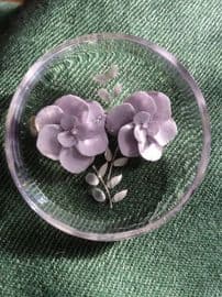 Lucite Brooch from the 40s to 50s Era with Two Pale Mauve Flowers