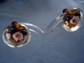 Lucite Floral Earrings - 1940's - 1950's Screw-On Earrings