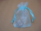 Lucky 'Silver' Sixpence in AQUA BLUE Organza Bag