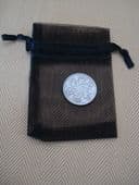 Lucky  'Silver' Sixpence in BLACK Organza Bag