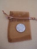 Lucky 'Silver' Sixpence in BRONZE BROWN Organza Bag
