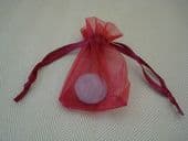 Lucky 'Silver' Sixpence in BURGUNDY RED Organza Bag