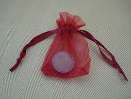 Lucky 'Silver' Sixpence in BURGUNDY RED Organza Bag