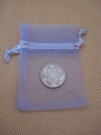 Lucky 'Silver' Sixpence in LILAC Organza Bag
