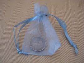 Lucky 'Silver' Sixpence in SILVER Organza Bag