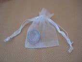 Lucky 'Silver' Sixpence in WHITE Organza Bag