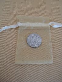 Lucky 'Silver' Sixpence in YELLOW Organza Bag