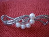 Mikimoto - 1950's Silver Brooch with 5 Cultured Pearls (SOLD)