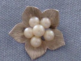 Mikimoto Cultured Pearl Brooch - Sterling Silver - 1960s Flower Pin (SOLD)