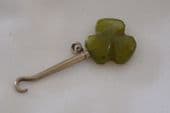 Miniature Buttonhook -  Shamrock Design - Connemara Marble and White Metal CIrca 1900