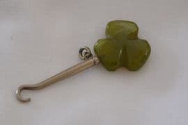Miniature Buttonhook -  Shamrock Design - Connemara Marble and White Metal CIrca 1900