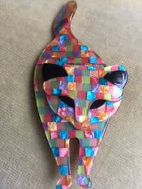 Multi coloured Brooch - Attila Cat Pin by Lea Stein Paris -Cubes design (SOLD)