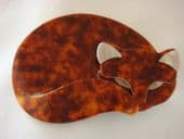 Natural Cat Brooch by Lea Stein of Paris - Ginger Tortoiseshell Colour (Sold)