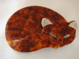 Natural Cat Brooch by Lea Stein of Paris - Ginger Tortoiseshell Colour (Sold)